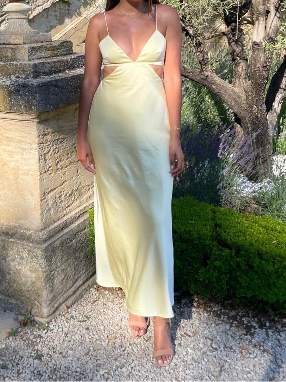 Elegant Yellow Cutout Satin Dress- Significant other SIZE S / One time used - Picture 2 of 3